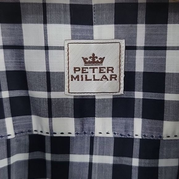 Peter MILLAR Men's XL Long-Sleeve Button-Down Shirt Blue and White Plaid - Picture 4 of 7